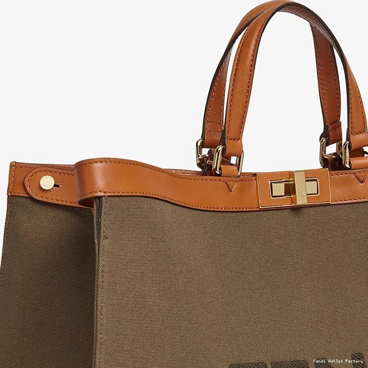 Affordable HOT ROMA In Medium Peekaboo Canvas Logo Brown X-Tote Fendi 0811